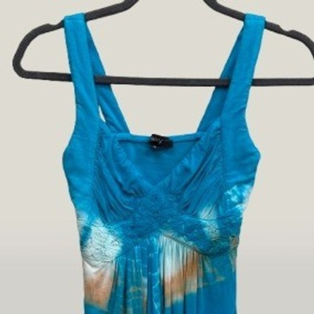 NEW Sky Women Turquoise Blue Tie Dye Crochet Trim Tank Top Small